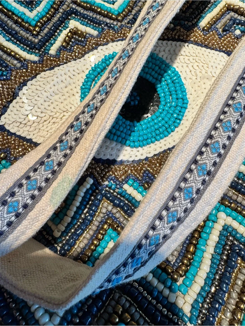 America Beyond Beaded Evil Eye Large Beach Tote with Coin Purse Grecian Nights
